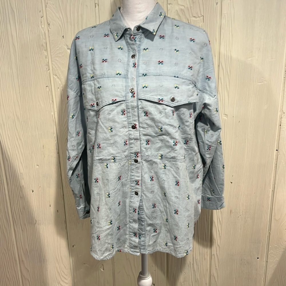 Pasta Button Up Blouse Embroidery 90% Cotton Large